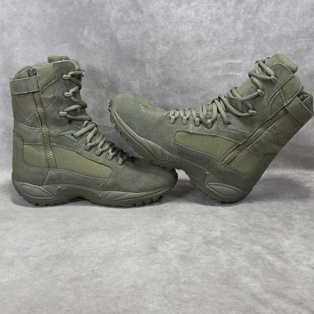 Reebok RB8995 Mens Sage Green Waterproof Tactical Duty Boots Side Zip Size 9.5